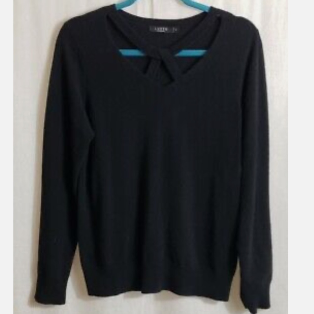 New Lusso Womens Cashmere Sweater Criss Cross Neckline Pullover Size Medium